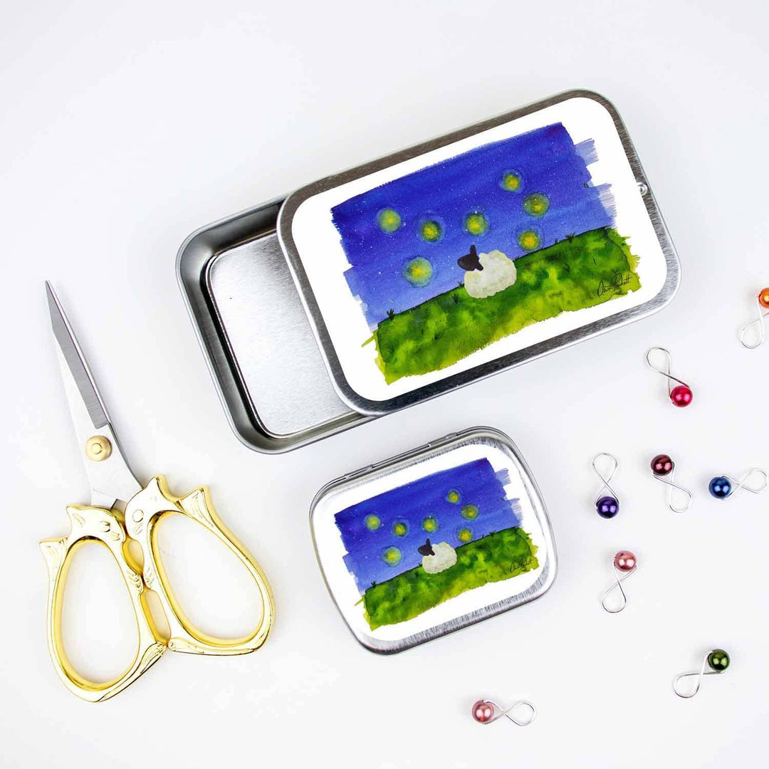 Twice Sheared Sheep - Firefly Dreams Stitch Marker Storage Tin - Shae's Stitchery - notion tin