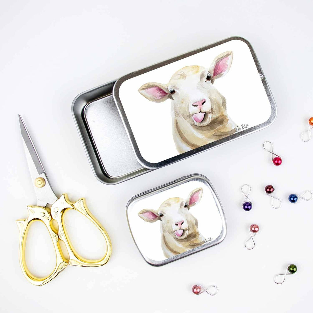 Twice Sheared Sheep - Sassy Sheep Stitch Marker Storage Tin - Shae's Stitchery - notion tin
