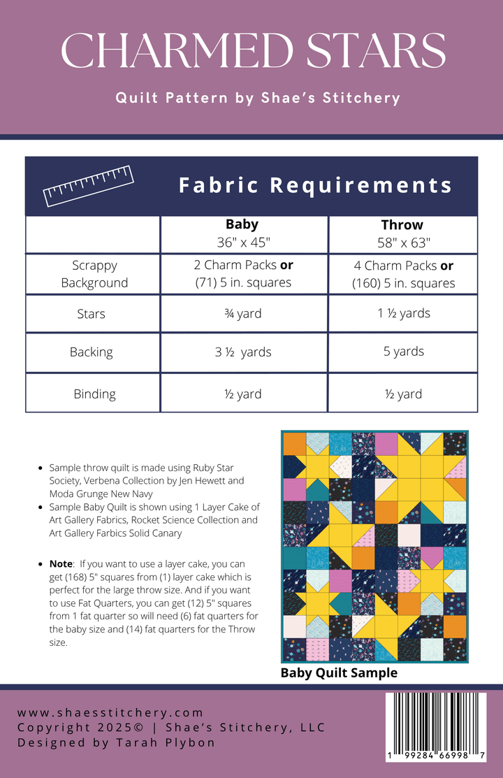 Charmed Stars Quilt Pattern - PAPER (WHOLESALE) - Shae's Stitchery - Quilt Pattern