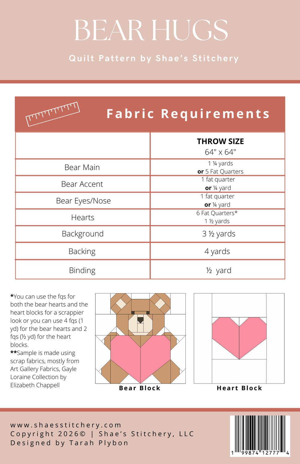 Bear Hugs Quilt Pattern - PAPER (WHOLESALE) - Shae's Stitchery - Quilt Pattern