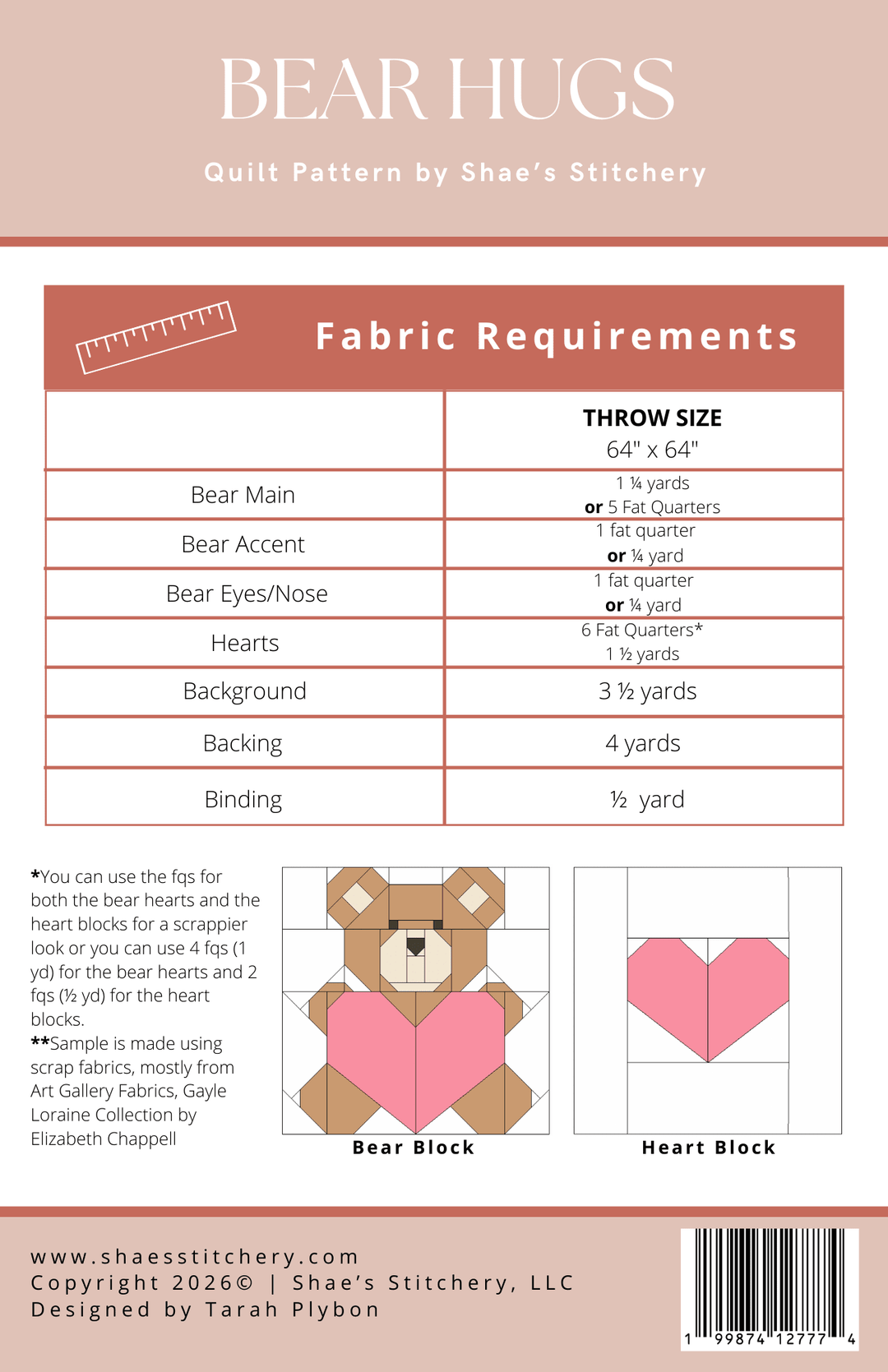 Bear Hugs Quilt Pattern - PAPER (WHOLESALE) - Shae's Stitchery - Quilt Pattern