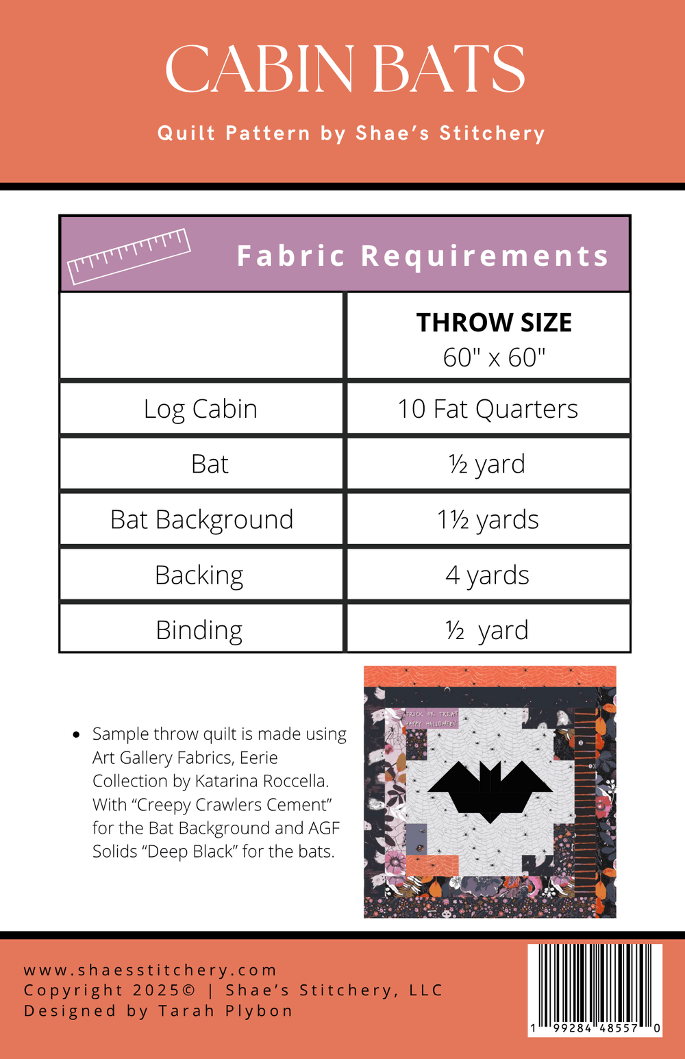 Cabin Bats Quilt Pattern - PAPER (WHOLESALE) - Shae's Stitchery - Quilt Pattern
