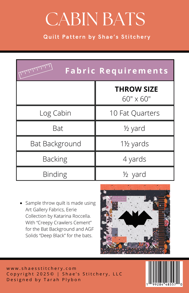 Cabin Bats Quilt Pattern - PAPER (WHOLESALE) - Shae's Stitchery - Quilt Pattern