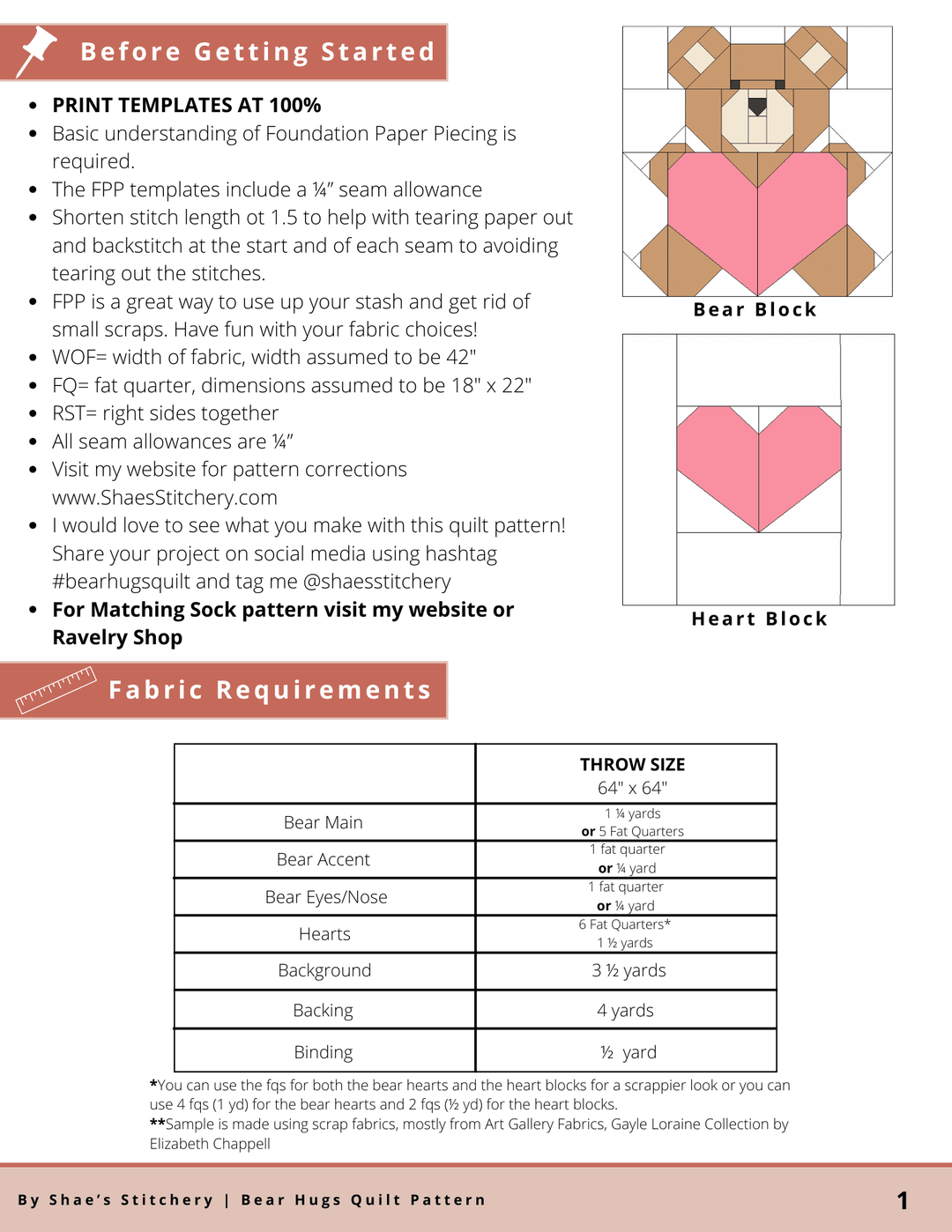 Bear Hugs Quilt Pattern and Sock Pattern Bundle - PDF - Shae's Stitchery - Quilt Pattern and Sock Pattern Bundle