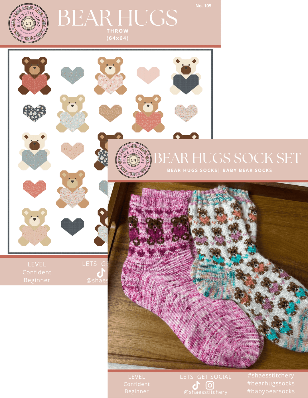 Bear Hugs Quilt Pattern and Sock Pattern Bundle - PDF - Shae's Stitchery - Quilt Pattern and Sock Pattern Bundle