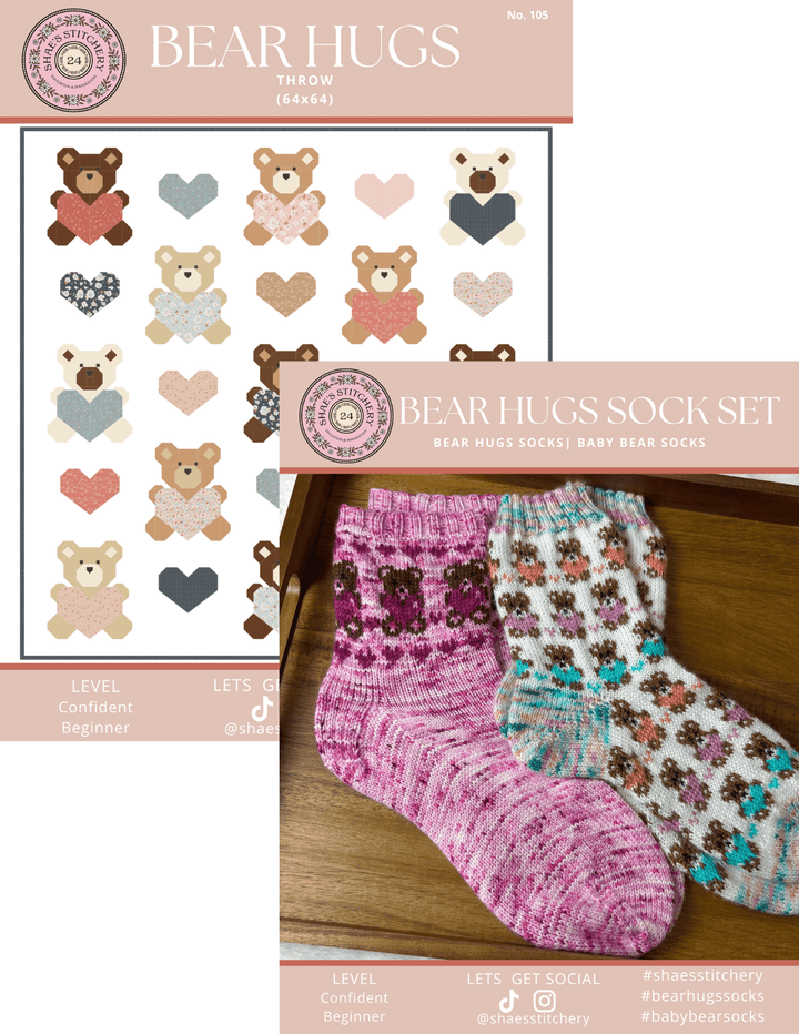 Bear Hugs Quilt Pattern and Sock Pattern Bundle - PDF - Shae's Stitchery - Quilt Pattern and Sock Pattern Bundle