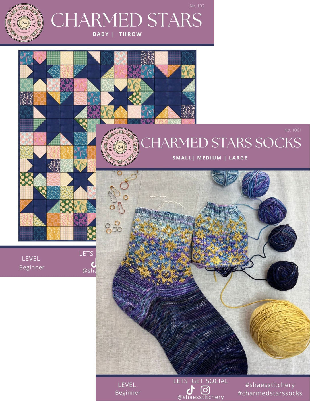 Charmed Stars Quilt and Sock Pattern Bundle - PDF - Shae's Stitchery - Quilt Pattern and Sock Pattern Bundle
