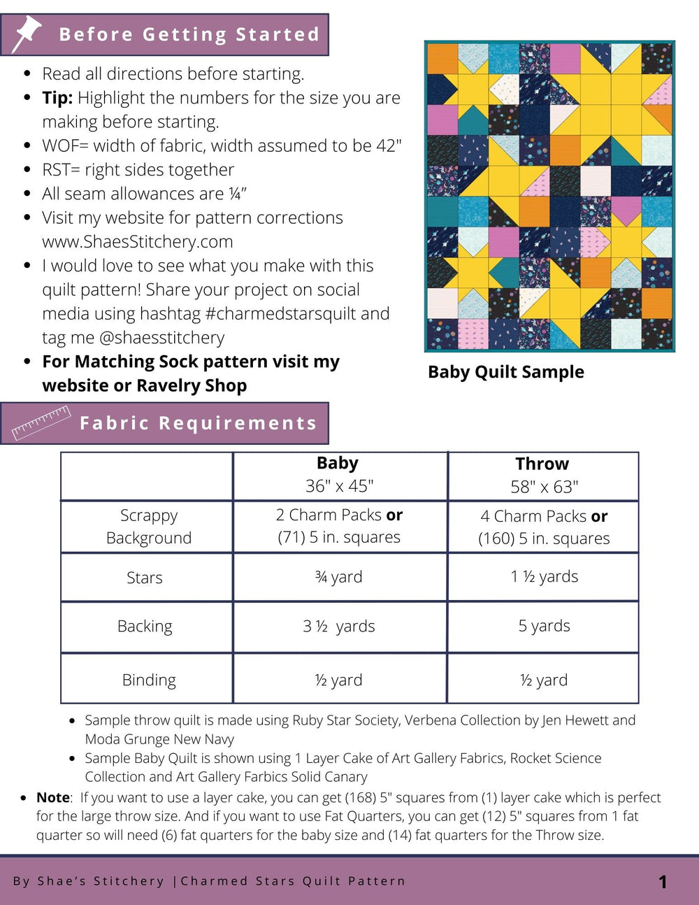 Charmed Stars Quilt Pattern - PDF - Shae's Stitchery - Quilt Pattern