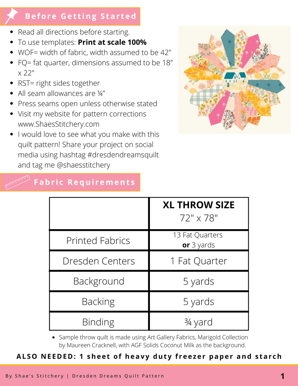 FREE! Dresden Dreams Quilt Pattern - PDF - Shae's Stitchery - Quilt Pattern
