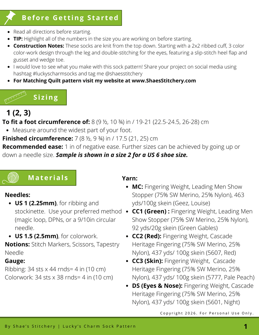 Lucky's Charm Quilt Pattern and Sock Pattern Bundle - PDF - Shae's Stitchery - Quilt Pattern and Sock Pattern Bundle