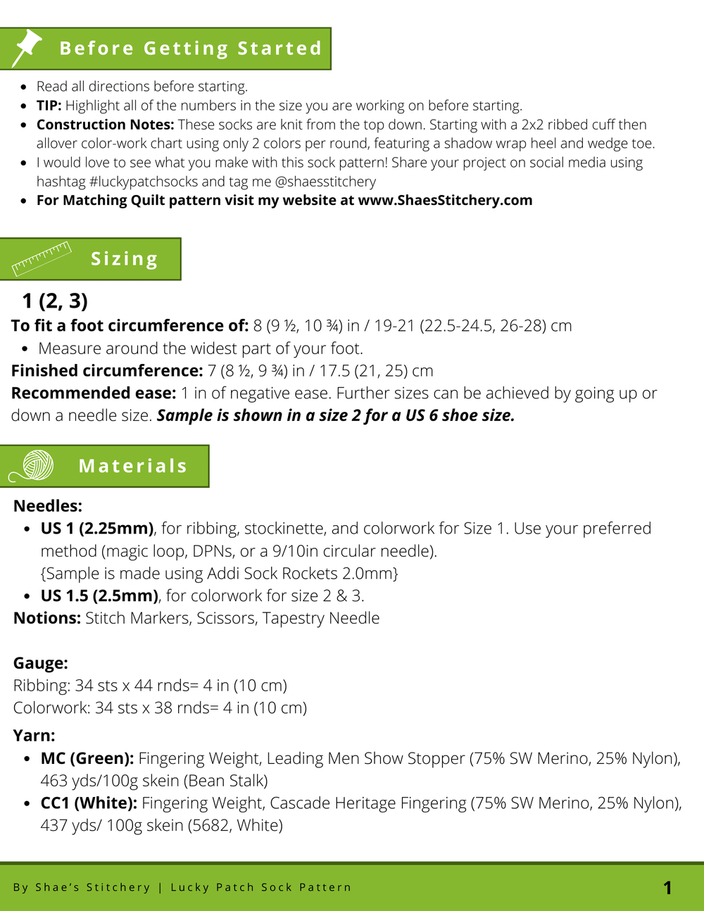 Lucky's Charm Quilt Pattern and Sock Pattern Bundle - PDF - Shae's Stitchery - Quilt Pattern and Sock Pattern Bundle