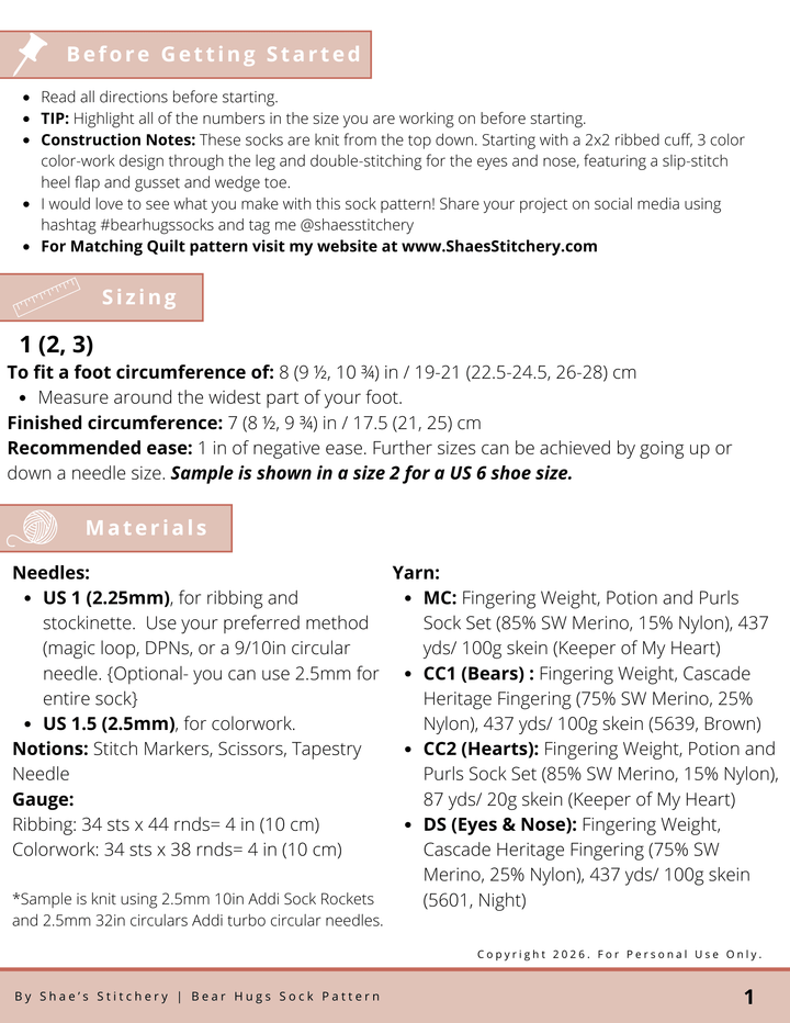 Bear Hugs Quilt Pattern and Sock Pattern Bundle - PDF - Shae's Stitchery - Quilt Pattern and Sock Pattern Bundle