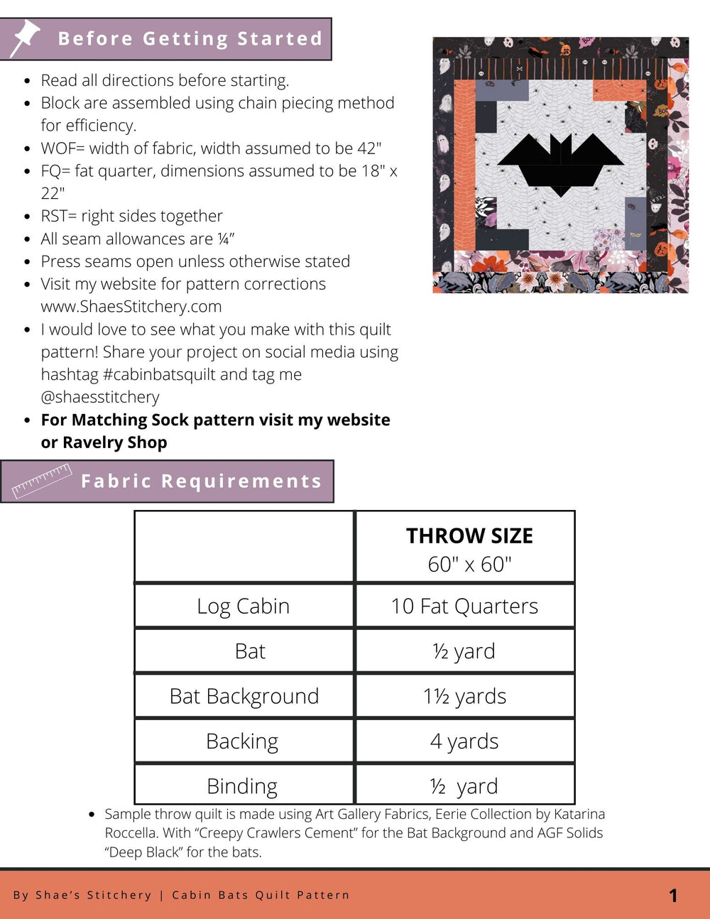 Cabin Bats Quilt Pattern and Sock Pattern Bundle - PDF - Shae's Stitchery - Quilt Pattern and Sock Pattern Bundle