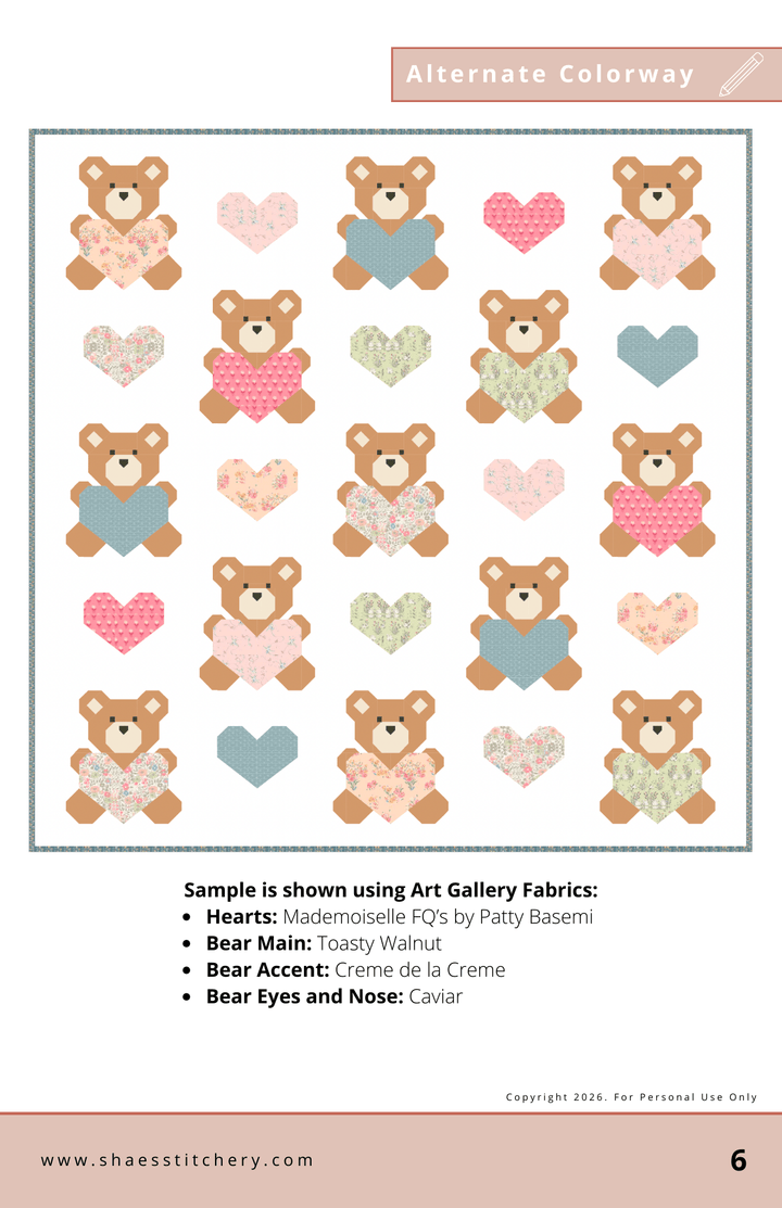 Bear Hugs Quilt Pattern - PAPER (WHOLESALE) - Shae's Stitchery - Quilt Pattern