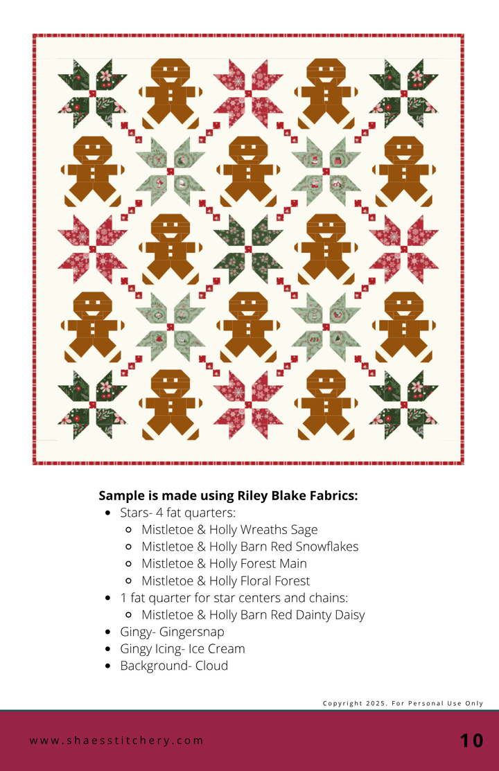 Gingy Quilt Pattern - PAPER (WHOLESALE) - Shae's Stitchery - Quilt Pattern