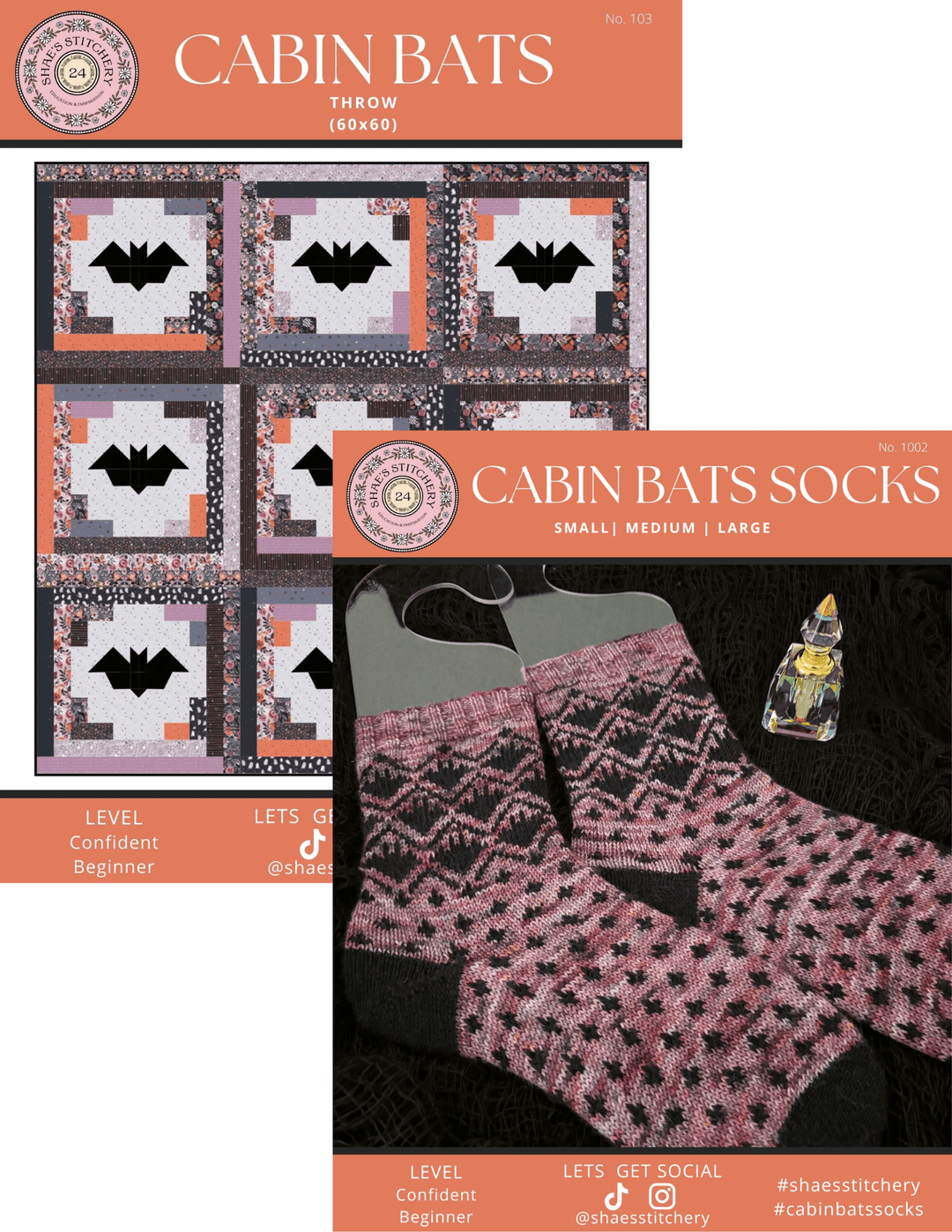 Cabin Bats Quilt Pattern and Sock Pattern Bundle - PDF - Shae's Stitchery - Quilt Pattern and Sock Pattern Bundle
